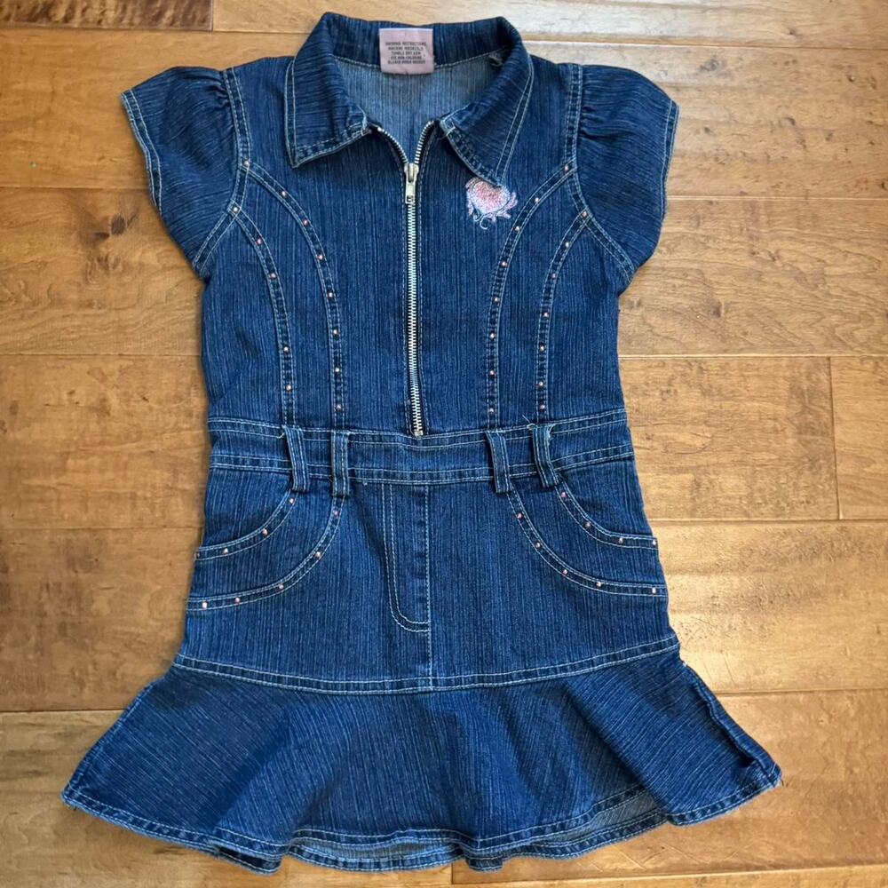 2b real youth size 5/6 blue denim dress with ruffled bottom